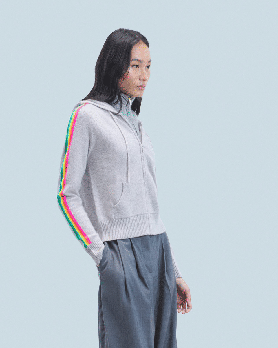 Pull Hoodie Bandes Manches Multicolore Léger