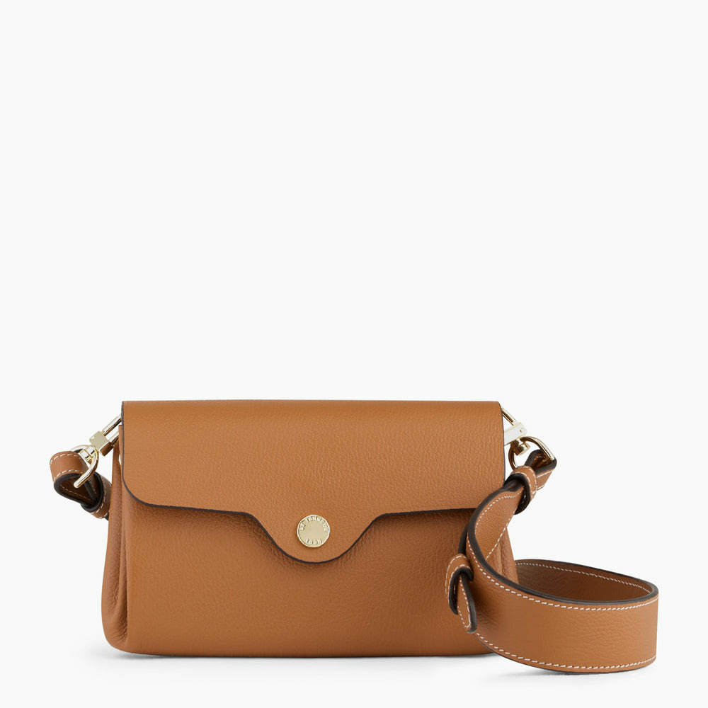 Pochette à rabat avec bandoulière amovible Sans couture en cuir grainé