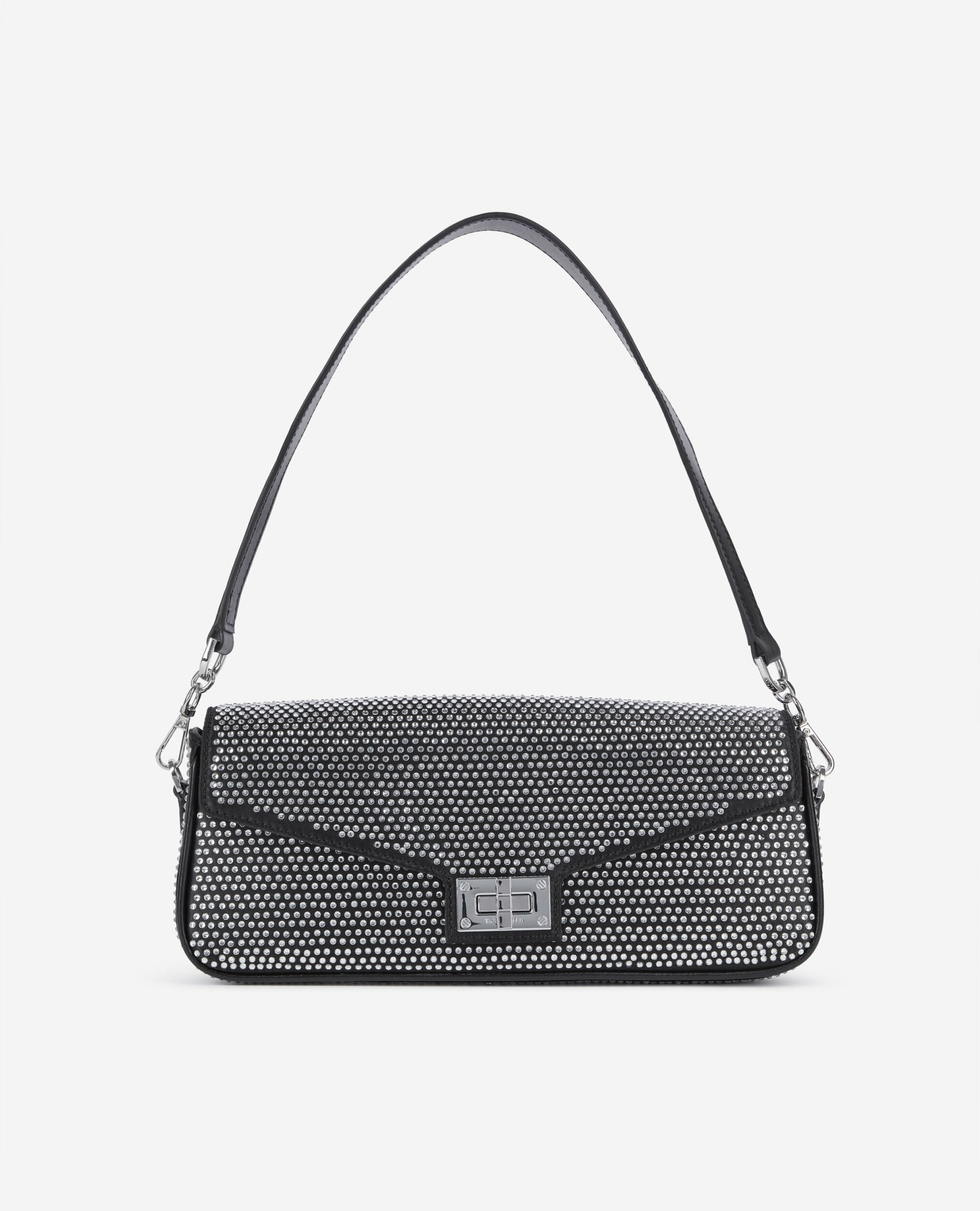 Pochette Avec Strass En Fibre Nylon Noire