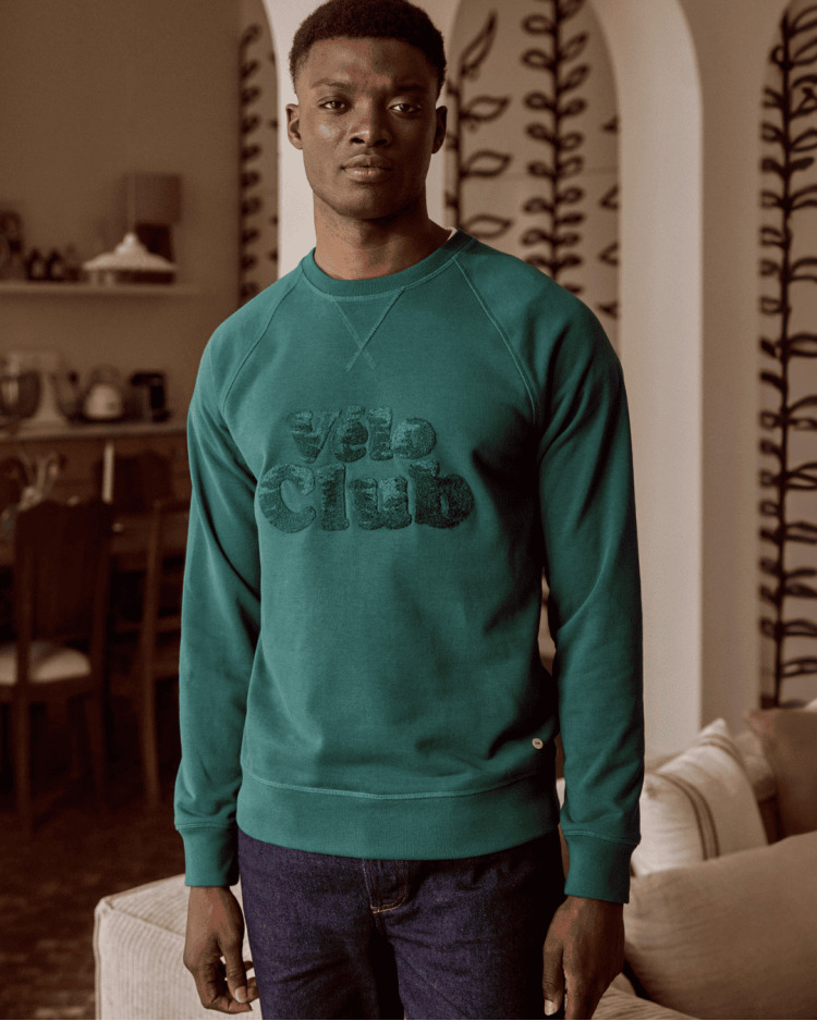 Sweat col rond bleu vert