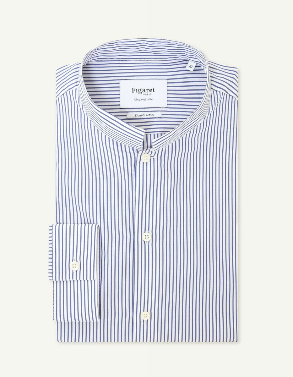 Chemise Ajustée en popeline rayée marine