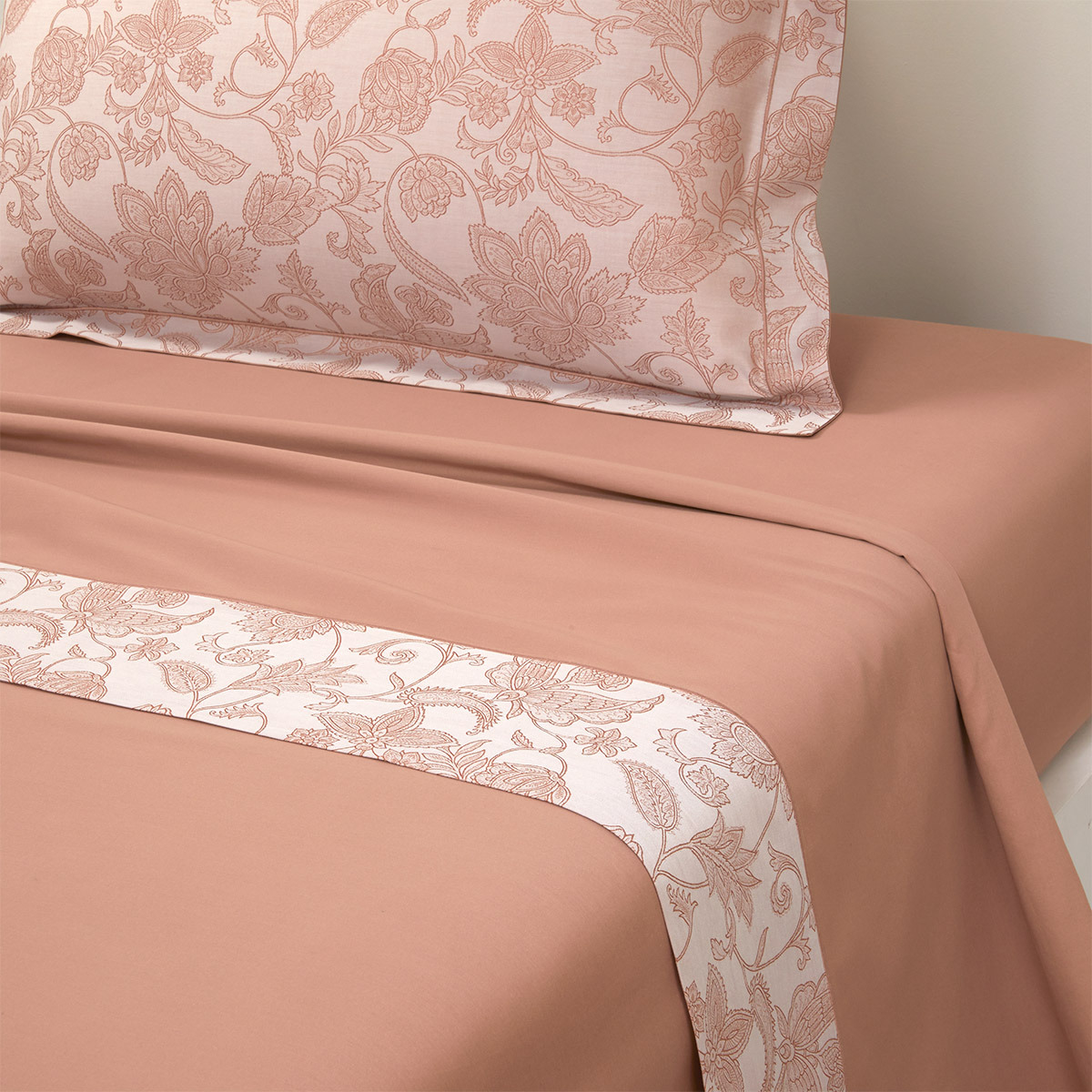 Yves Delorme - Drap plat en satin de coton rose, Perse