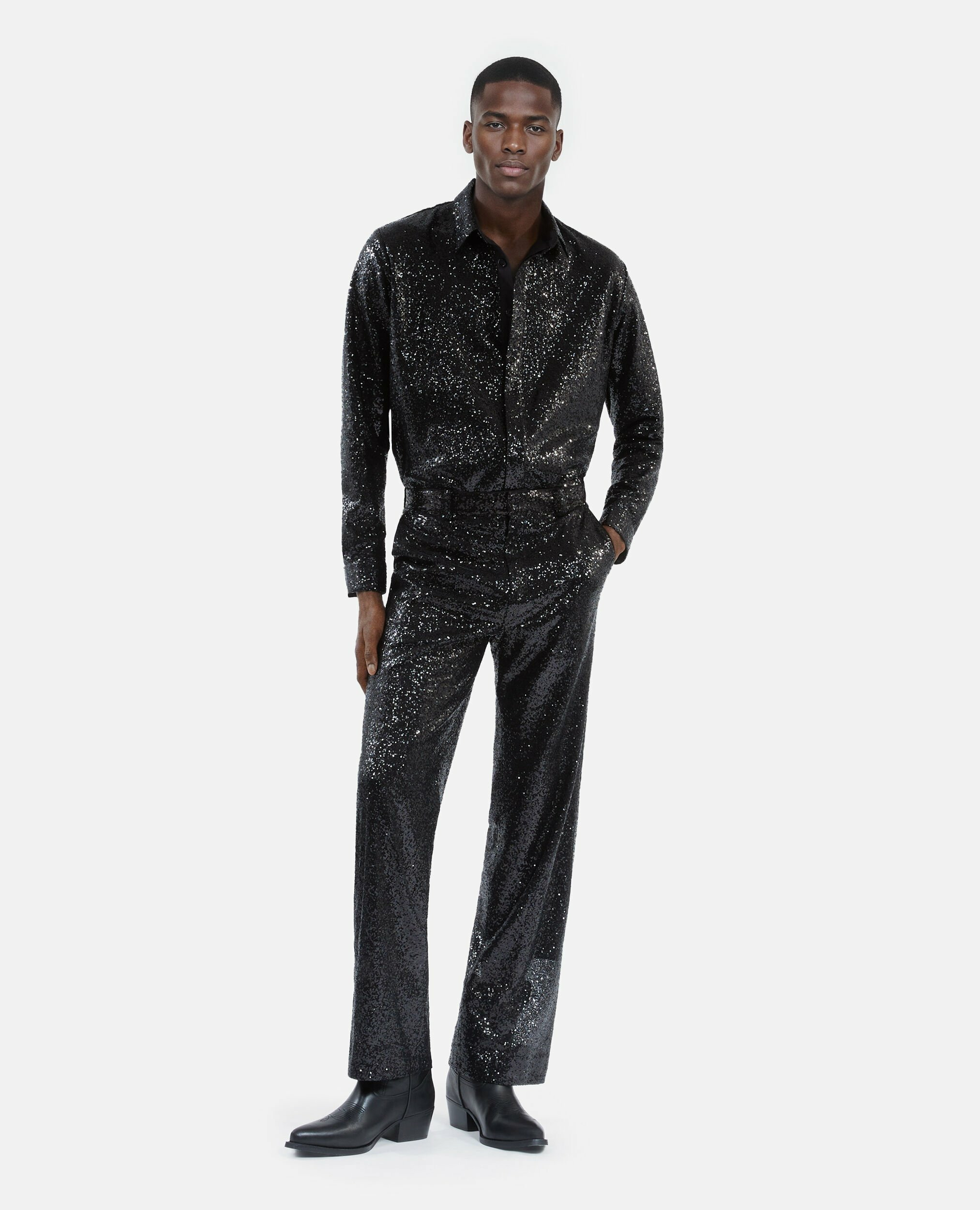 Pantalon Droit À Sequins Noir Homme