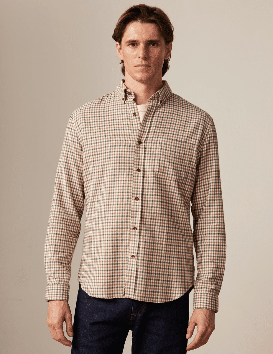 Chemise gabriel à carreaux beiges et gris