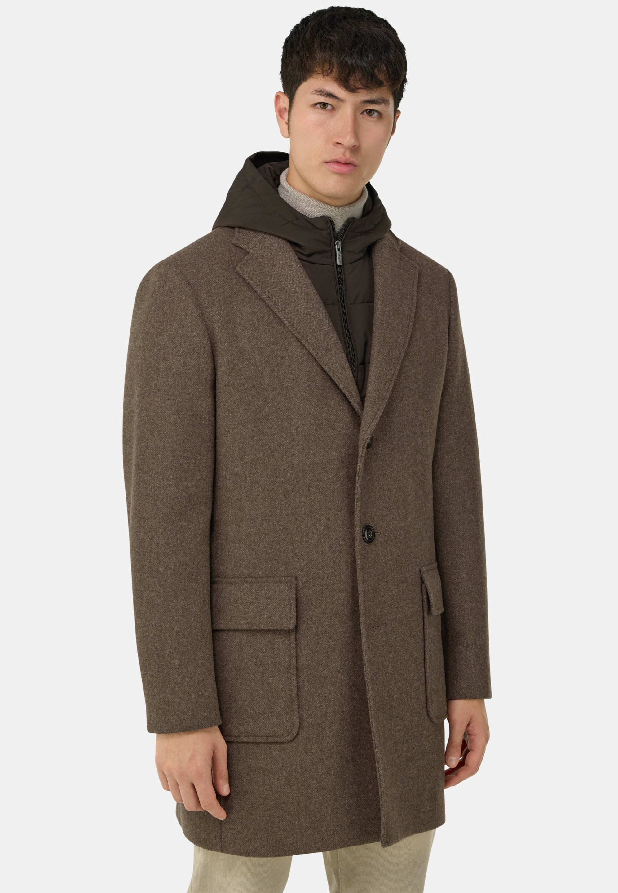 Manteau En Laine Mélangée Avec Capuche