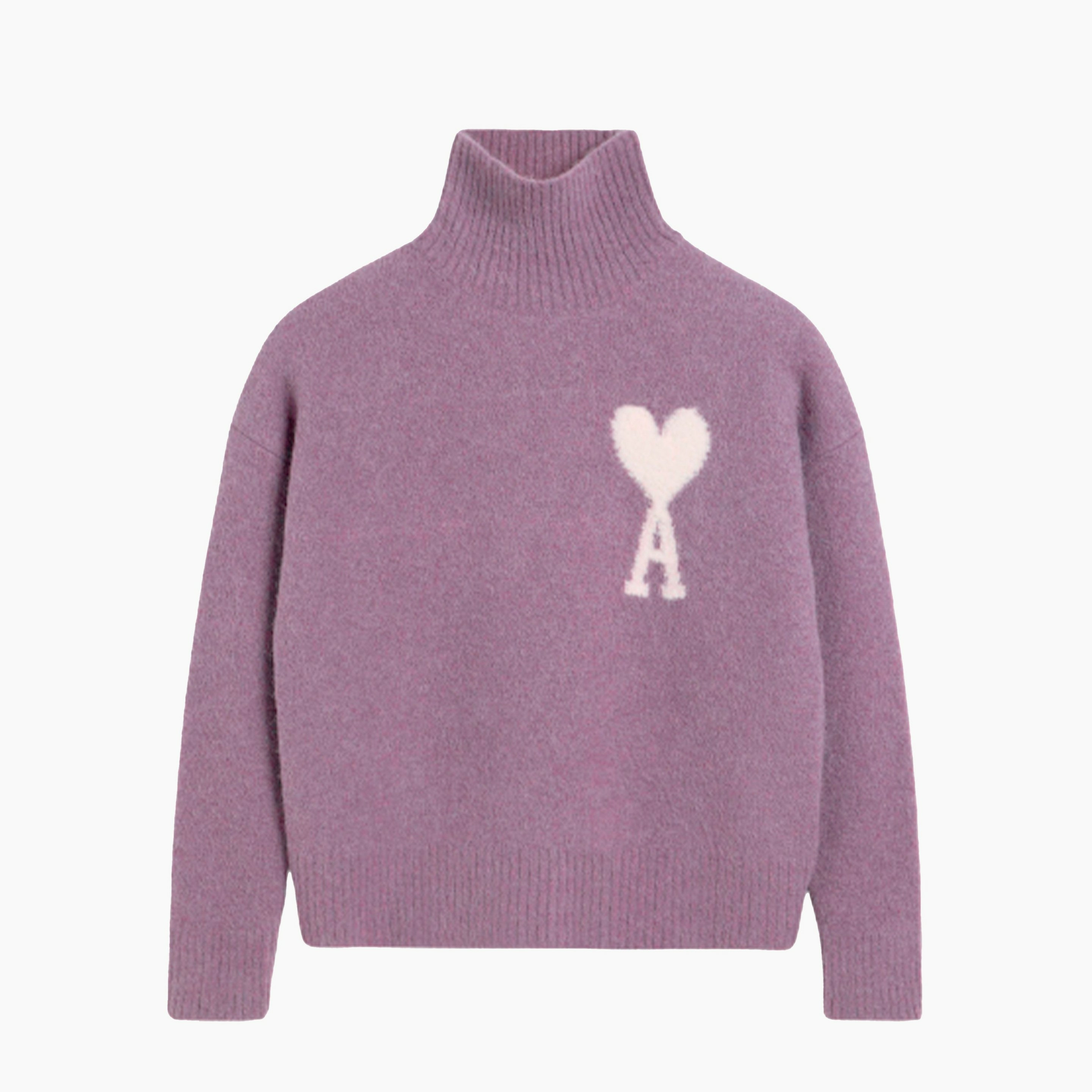 Ami Paris Pull Col Cheminée Ami de Coeur Blanc Lilas
