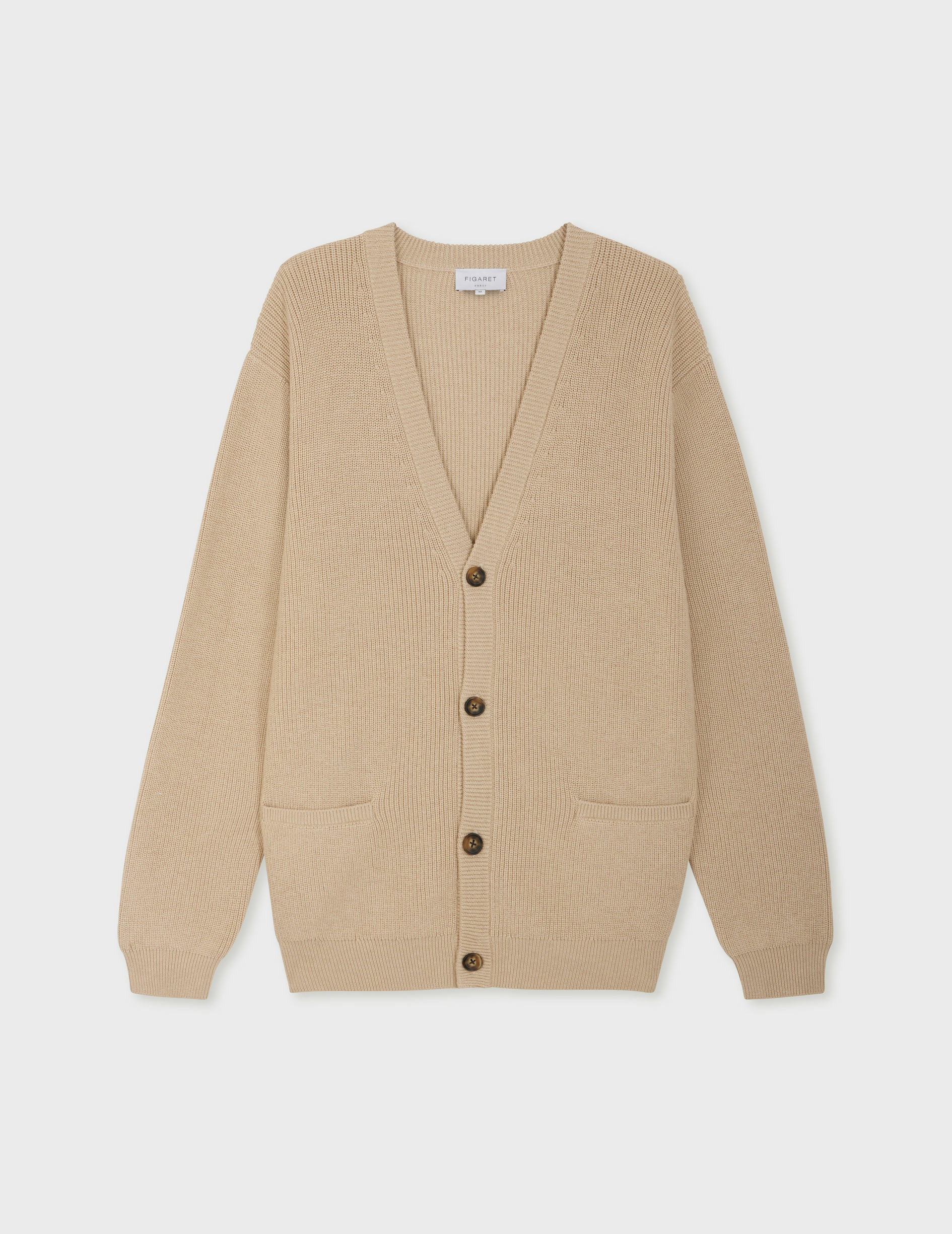 Cardigan ferdinand col v boutonné en laine et coton beige