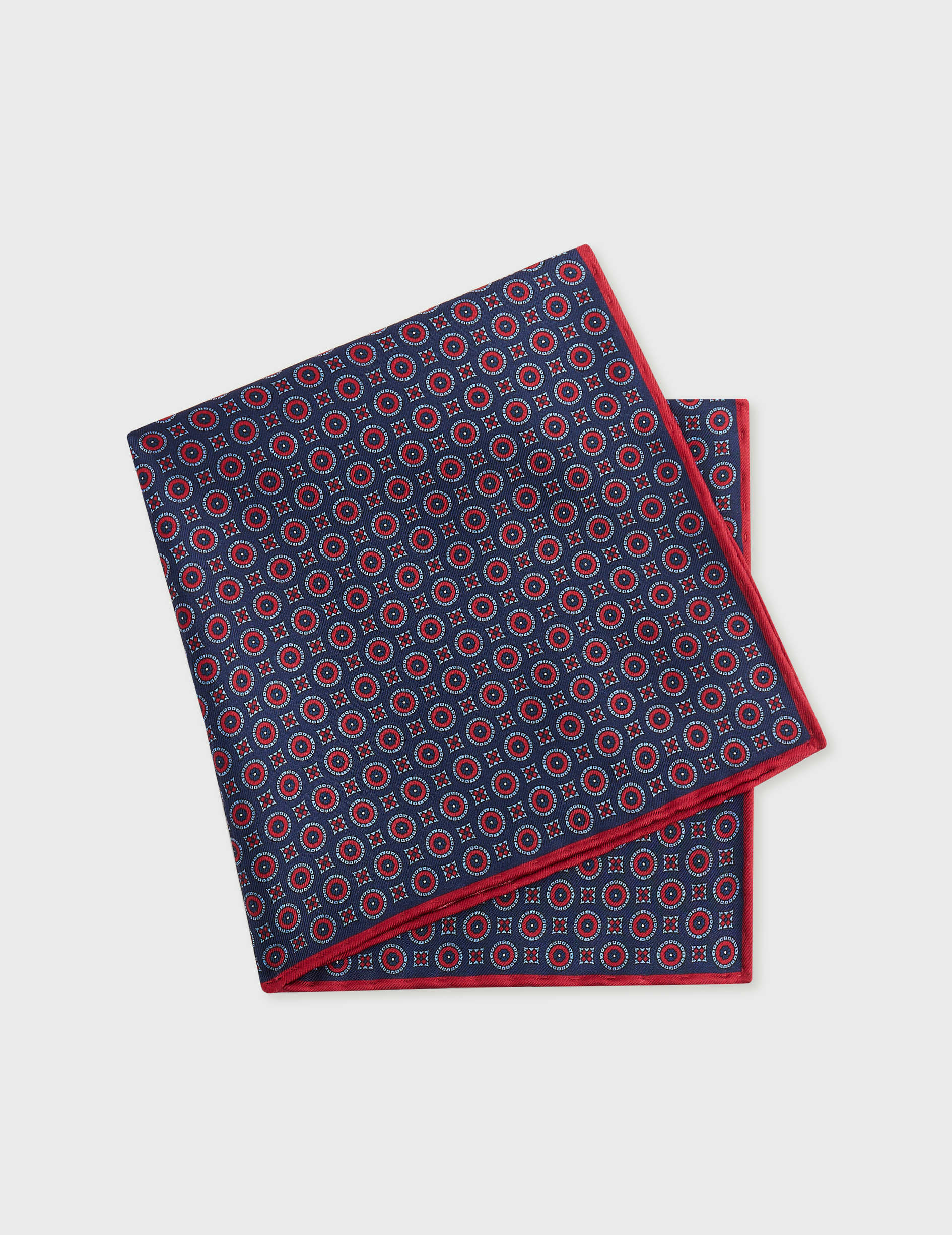 Pochette en twill de soie à motifs faïence bordeaux