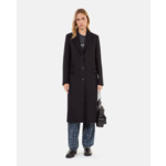 Manteau Long En Laine Mélangée Noire Femme
