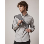 Chemise gabriel col américain avec poche en flanelle de coton et cachemire unie gris