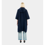 Cape Longue À Capuche En Laine Mélangée Bleu Marine Femme