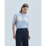 Pull Col Rond en Cachemire Brossé à Motif Losange