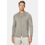 Pull Full Zip Taupe À Capuche En Laine Mérinos