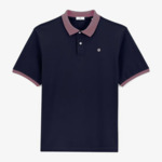 Polo piqué manches courtes en coton bleu navy col pourpre
