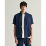 Chemise regular fit en lin teint en pièce à manches courtes