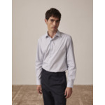 Chemise voyage col figaret en popeline rayée bleu