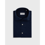 Chemise aristote col italien en flanelle de coton et laine unie marine