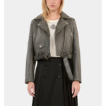 Blouson Clouté En Cuir Noir Femme