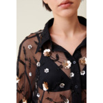 Chemise noire transparente brodée