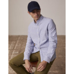 Chemise gabriel col américain avec poche poitrine en oxford gratté uni bleu