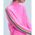 Pull Col Montant Bandes Manches Multicolores Léger