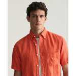 Chemise regular fit en lin teint en pièce à manches courtes