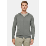 Pull Full Zip Vert À Capuche En Laine Mérinos