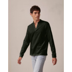 Tshirt charles manches longues avec col droit ouvert en coton épais uni vert fonce