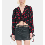 Top Court À Imprimé Cerise Avec Volants Femme