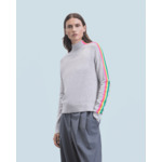 Pull Col Montant Bandes Manches Multicolores Léger