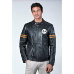 Blouson cuir 24H le mans Karl écru.rouge