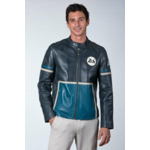 Blouson cuir 24H le mans Karl écru.rouge