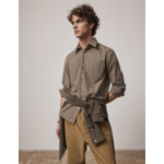 Chemise arnold col prodigieux avec poche poitrine en popeline à carreaux kaki