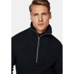Pull Demi Zip Bleu Marine En Laine Mérinos