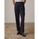 Pantalon droit grazia taille haute en twill de laine rayée marine