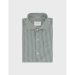 Chemise col italien en popeline rayée vert