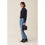 Blouse rayée volants bleu foncé