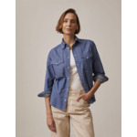 Chemise gisèle avec poches poitrine en denim chevron bleu