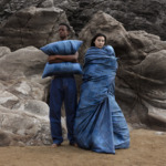 Kenzo - Drap housse en satin bleu, K Sashiko