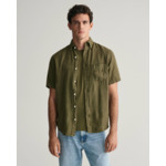 Chemise regular fit en lin teint en pièce à manches courtes