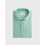 Chemise col italien en popeline rayée vert