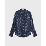Chemise ilena col châle montant avec gorge cachée en twill de soie imprimée marine