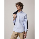 Chemise armand col prodigieux boutonné avec poche en oxford selvedge uni bleu