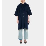 Cape Longue À Capuche En Laine Mélangée Bleu Marine Femme