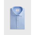 Chemise col italien avec poignets mousquetaires en popeline à carreaux bleu