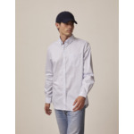 Chemise col américain avec poche poitrine en twill de coton à carreaux bleu