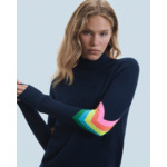 Pull Col Montant Bandes Manches Multicolore Léger