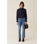 Blouse rayée volants bleu foncé