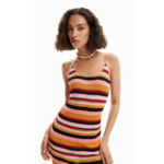 Robe midi tissu côtelé rayures