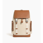 Sac à dos à rabat Maurice en toile coton et cuir lisse semi-végétal